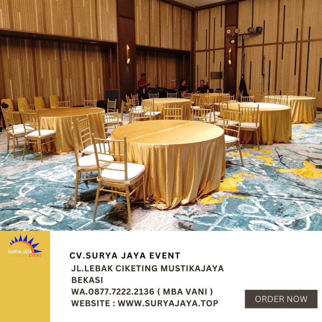 Rental Gold Tiffany chairs,Round Table Cover gold Jakarta
