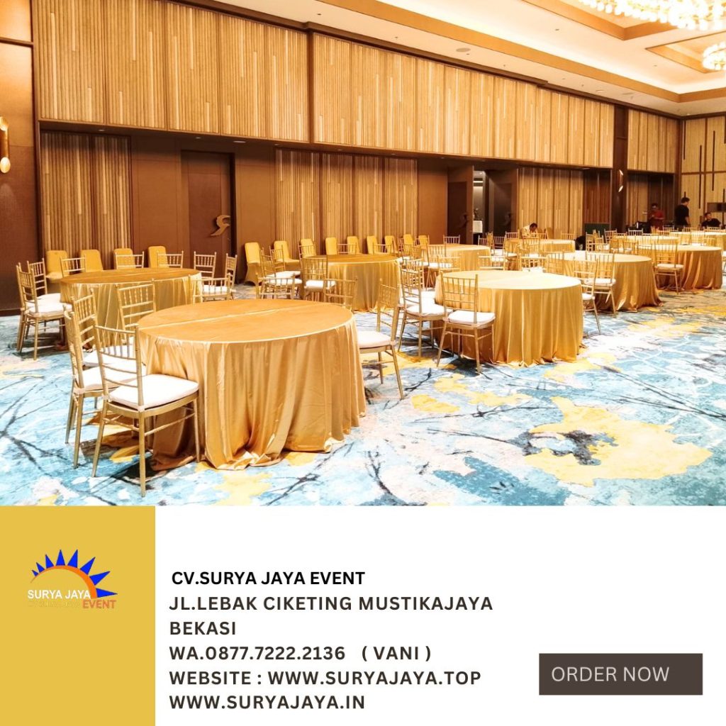 Rental Gold Tiffany chairs,Round Table Cover gold Jakarta