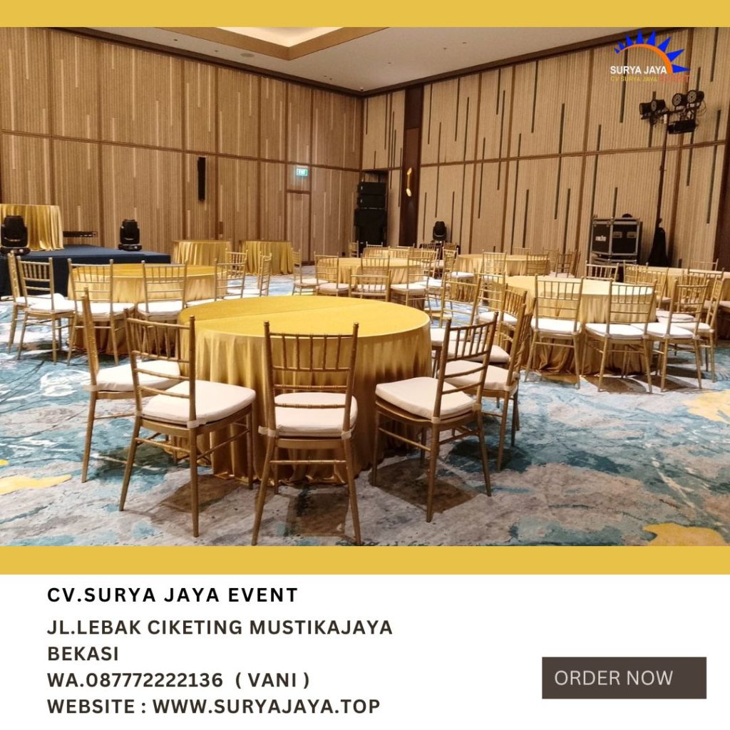 Rental Gold Tiffany chairs,Round Table Cover gold Jakarta