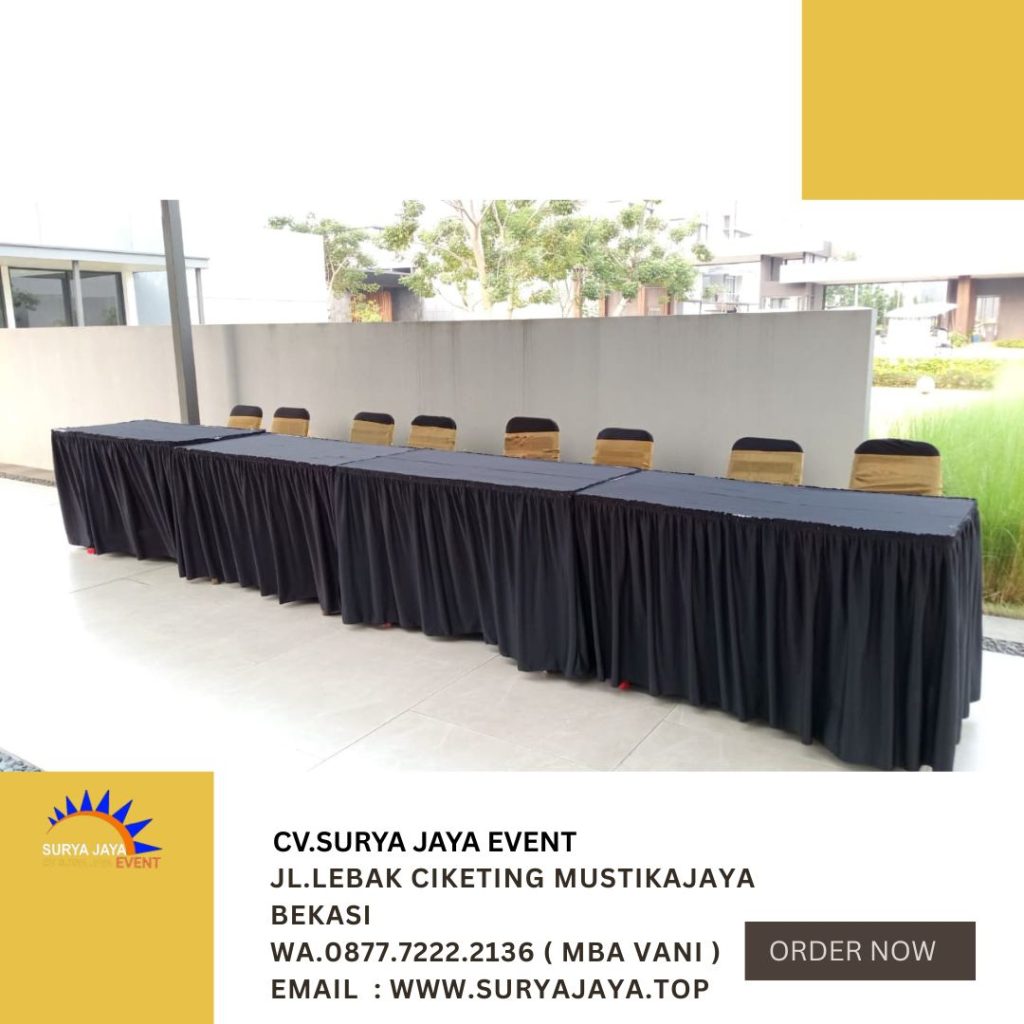 Rental KURSI COVER STRETCH,MEJA KOTAK maketing galeri grandwis