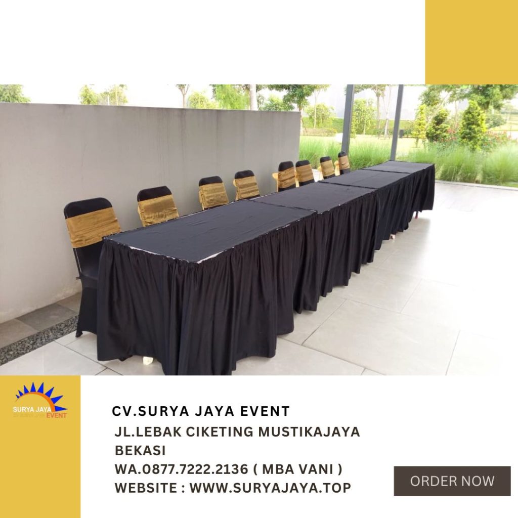 Rental KURSI COVER STRETCH,MEJA KOTAK maketing galeri grandwis