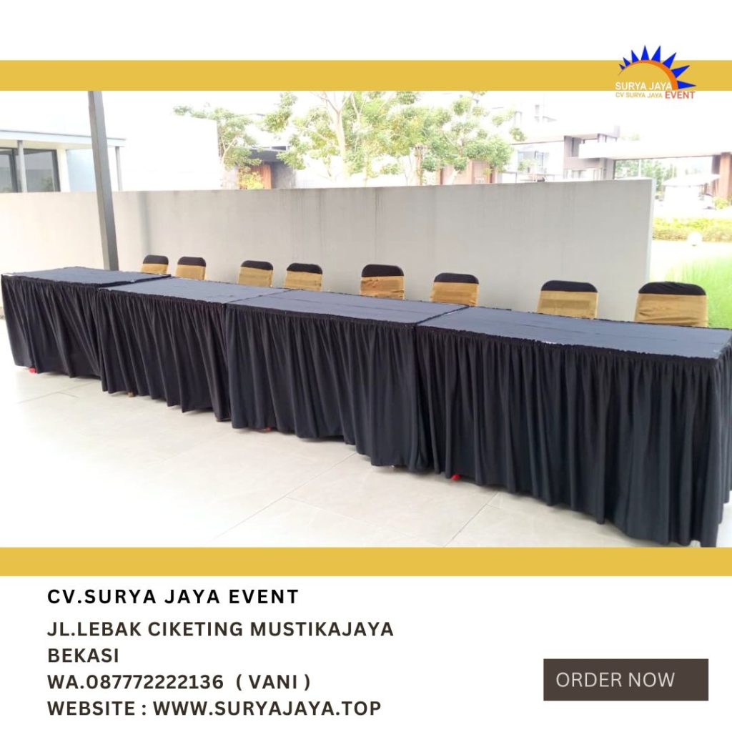 Rental KURSI COVER STRETCH,MEJA KOTAK maketing galeri grandwis