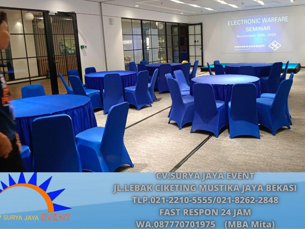 Sewa MEJA DEALING D160cm Cover Nevy Event PT Freeport