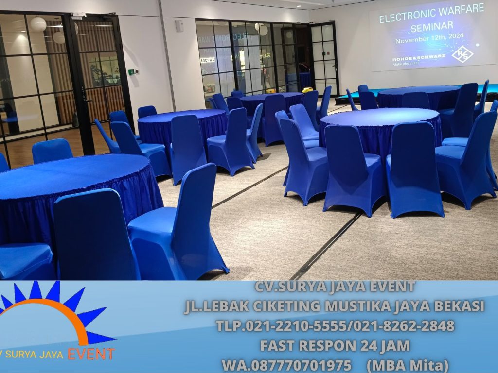 Sewa MEJA DEALING D160cm Cover Nevy Event PT Freeport