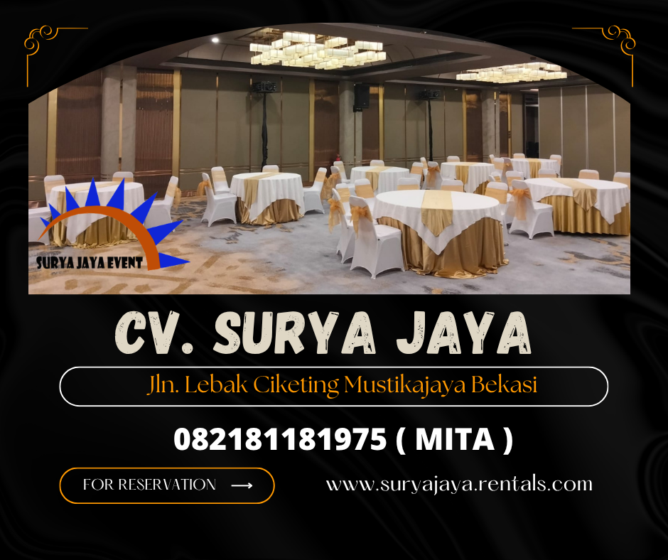 Sewa Meja Bundar d120,d160 Cover Tebar Runner Gold Jakarta
