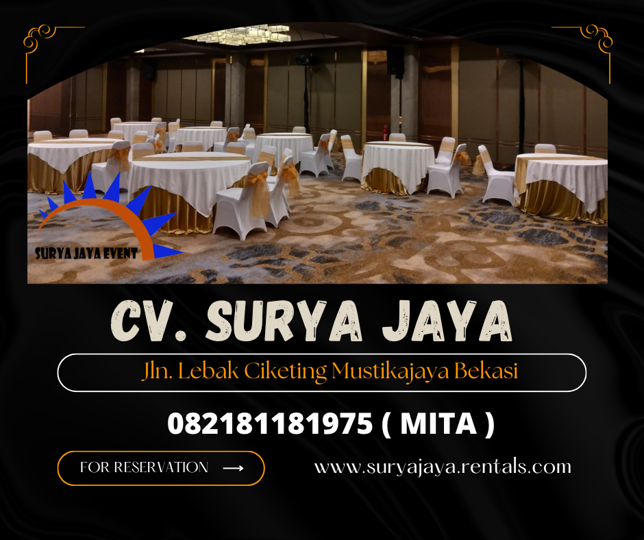 Sewa Meja Bundar d120,d160 Cover Tebar Runner Gold Jakarta