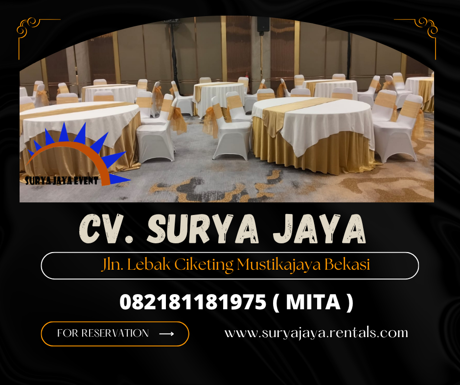 Sewa Meja Bundar d120,d160 Cover Tebar Runner Gold Jakarta