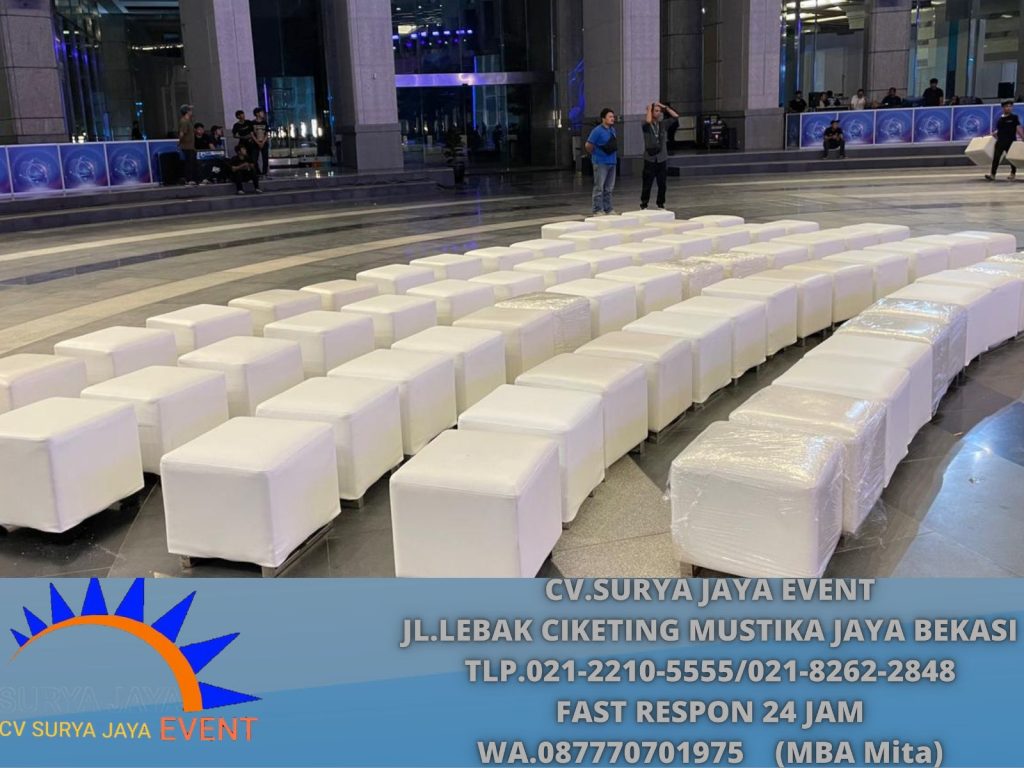 Sewa Kursi puff Single Putih kaki stainless mewah Jakarta
