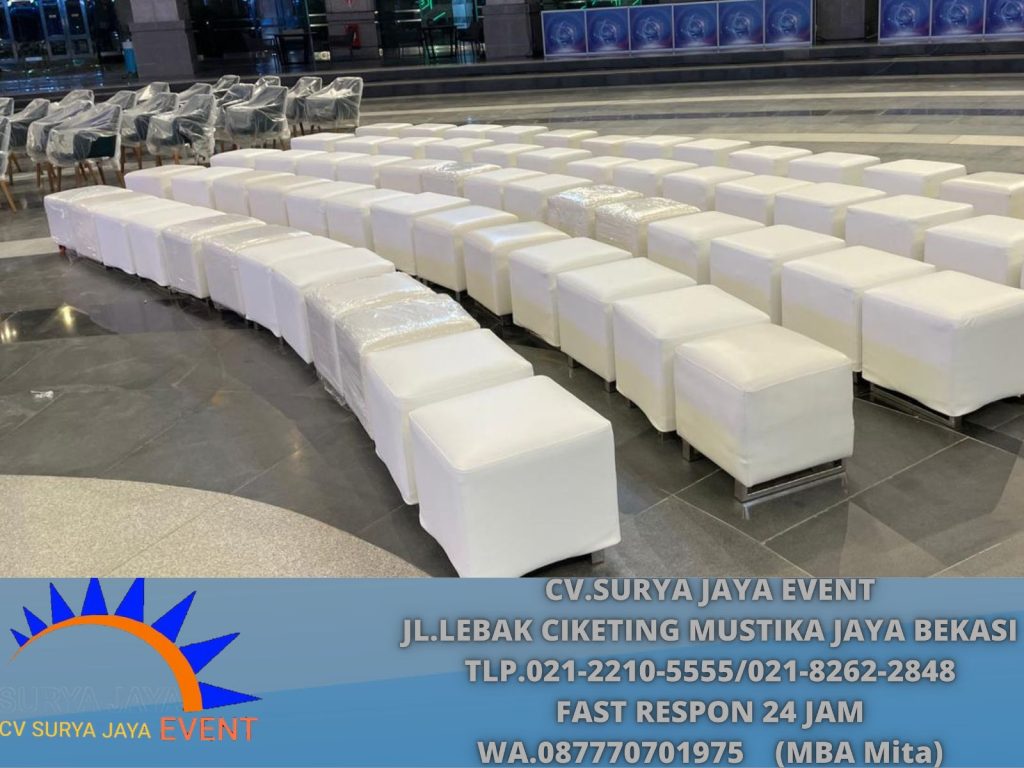 Sewa Kursi puff Single Putih kaki stainless mewah Jakarta