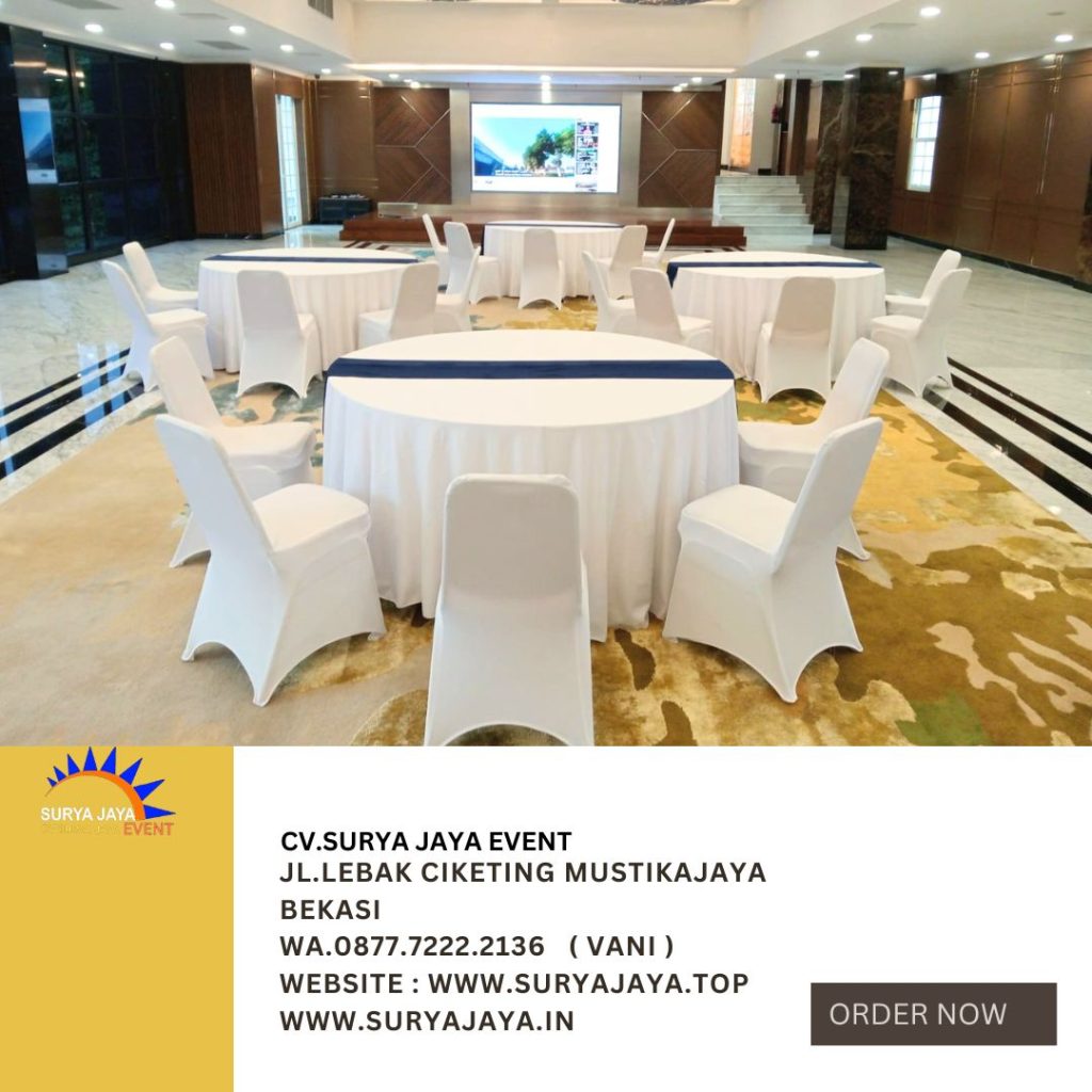 Rental Round Table,Kursi Cover Putih Deltamas Cikarang