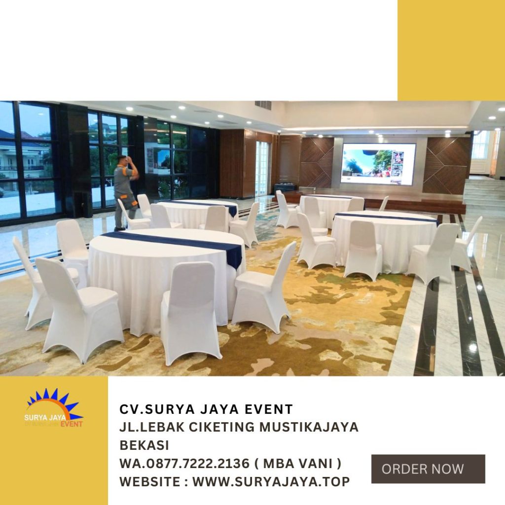 Rental Round Table,Kursi Cover Putih Deltamas Cikarang