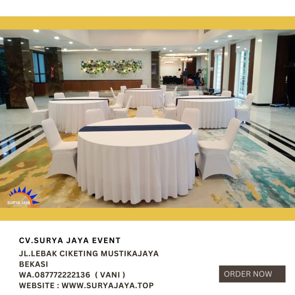 Rental Round Table,Kursi Cover Putih Deltamas Cikarang