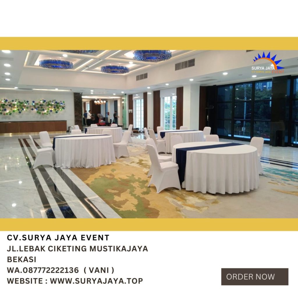 Rental Round Table,Kursi Cover Putih Deltamas Cikarang