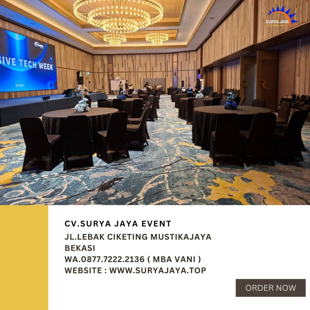 Sewa Meja Dan Kursi Cover Hitam Event RKP Building Jakpus