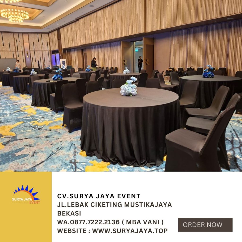 Sewa Meja Dan Kursi Cover Hitam Event RKP Building Jakpus
