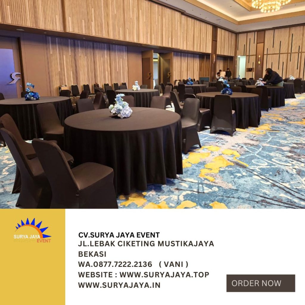 Sewa Meja Dan Kursi Cover Hitam Event RKP Building Jakpus