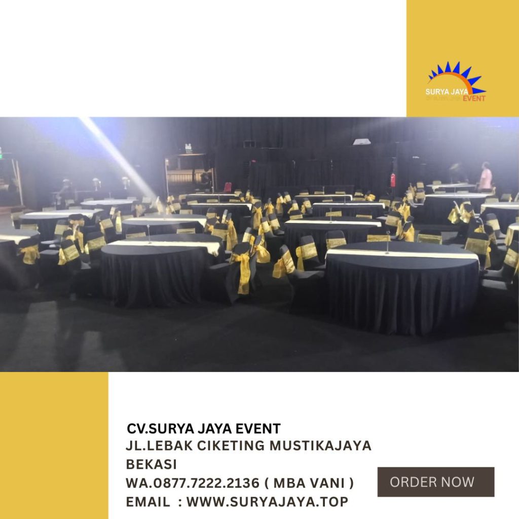 Sewa Round Table Dan Kursi Susun Futura Cover Hitam Area Jakarta
