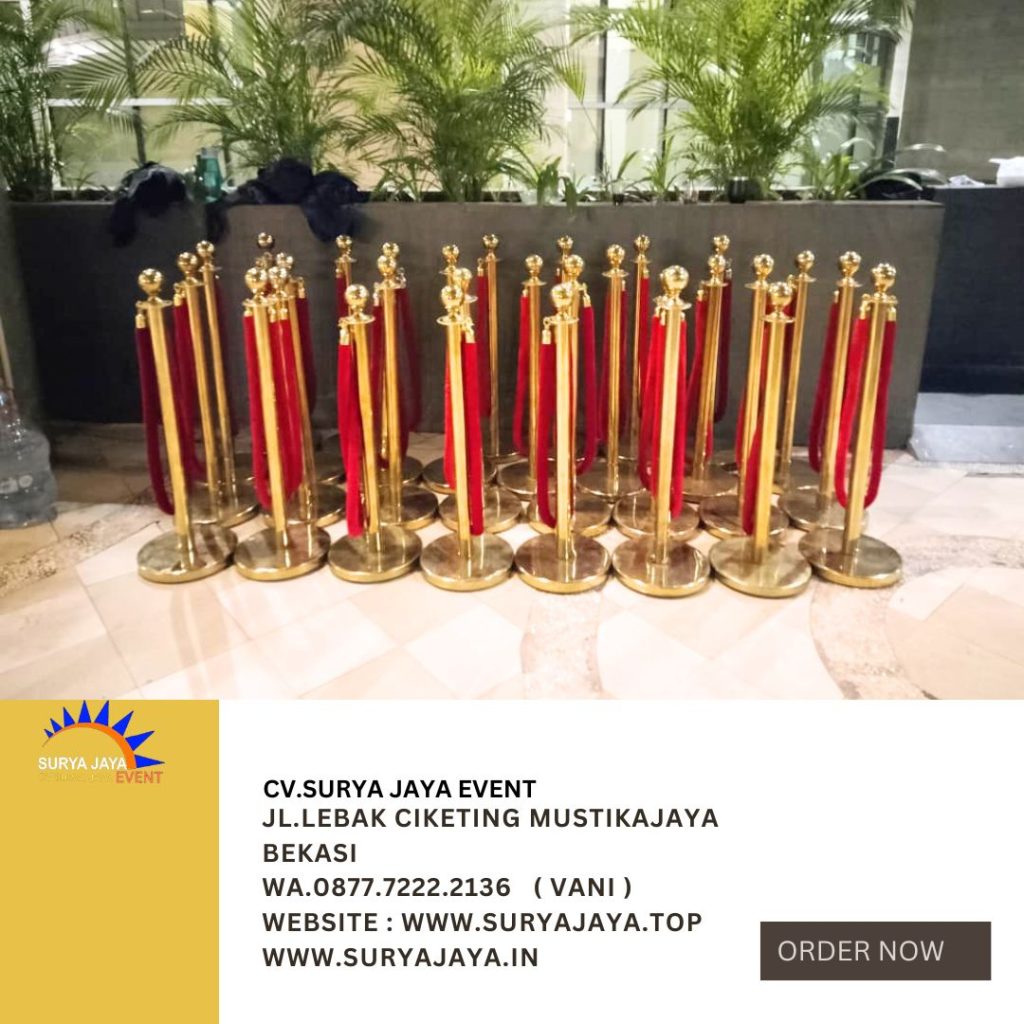 Sewa Tiang Antrian Stainless Tali Bludru Merah Jakarta