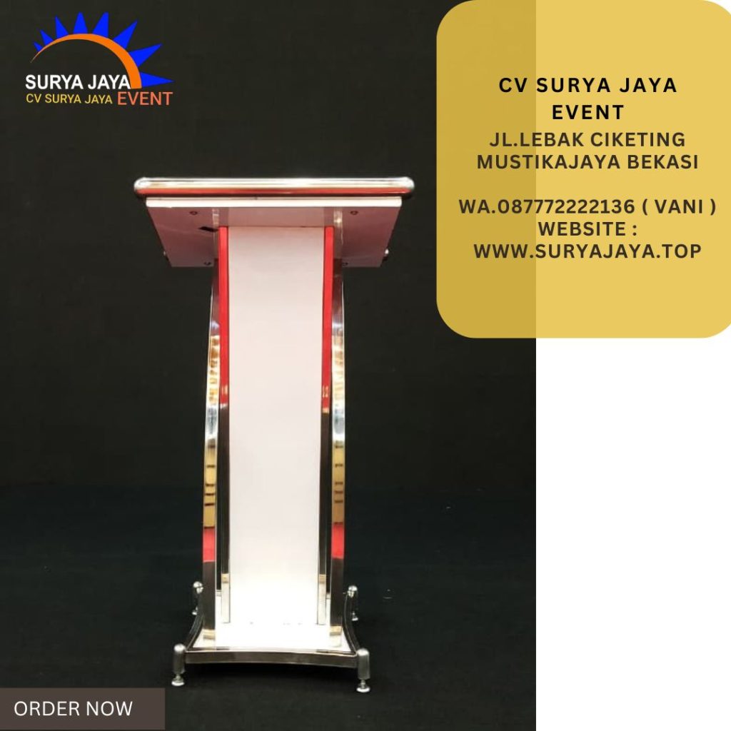 Sewa Podium Putih Frame Stainless Jaksel