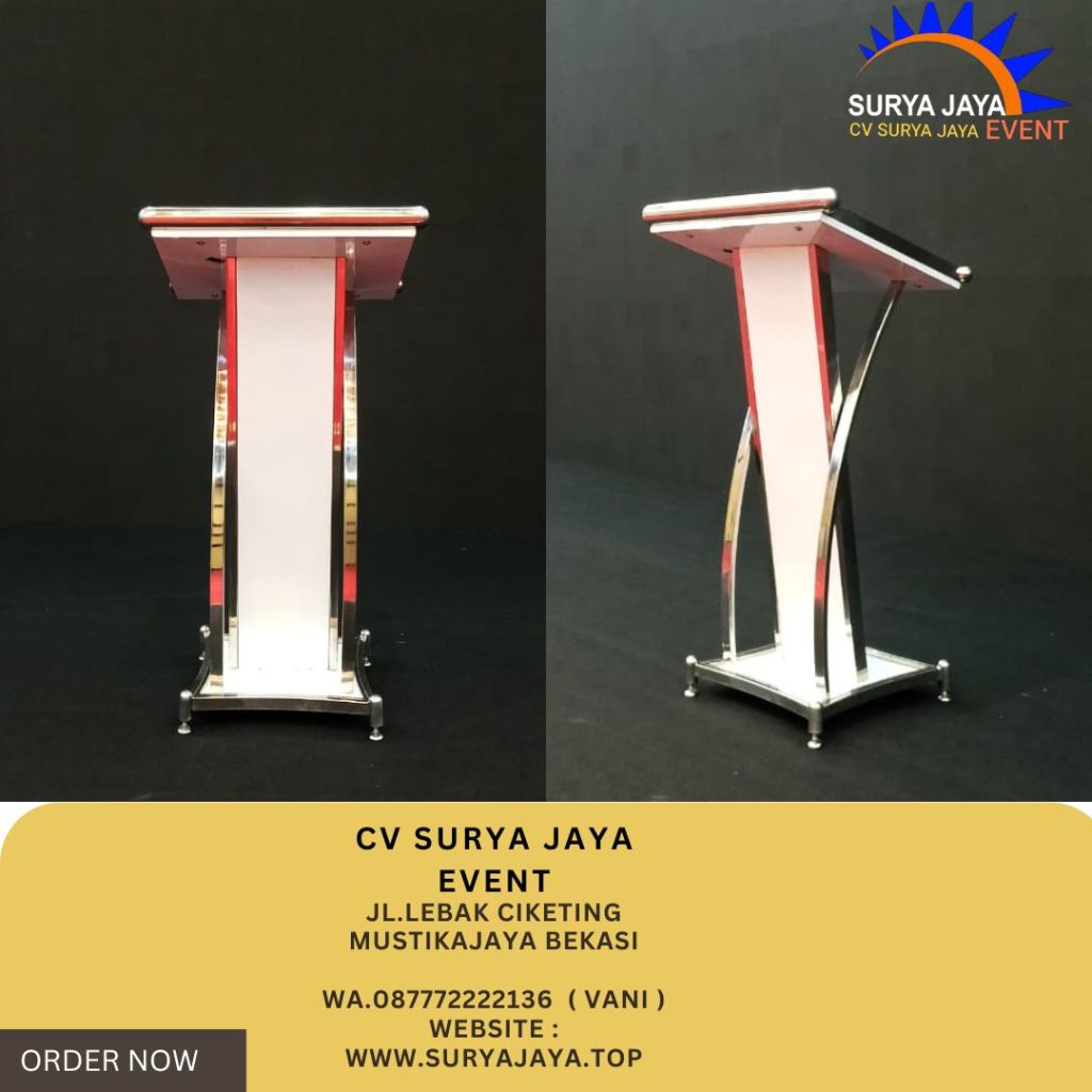 Sewa Podium Putih Frame Stainless Jaksel