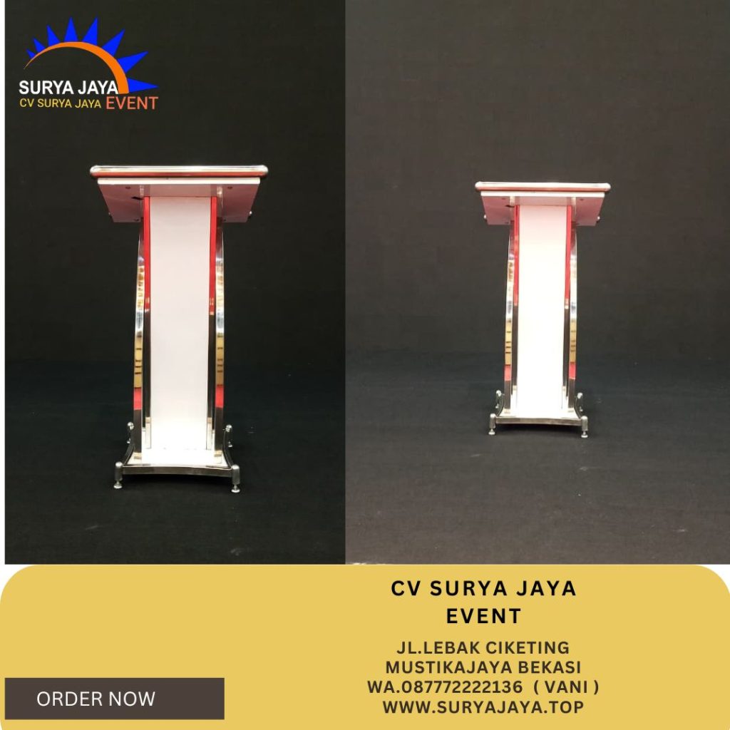 Sewa Podium Putih Frame Stainless Jaksel