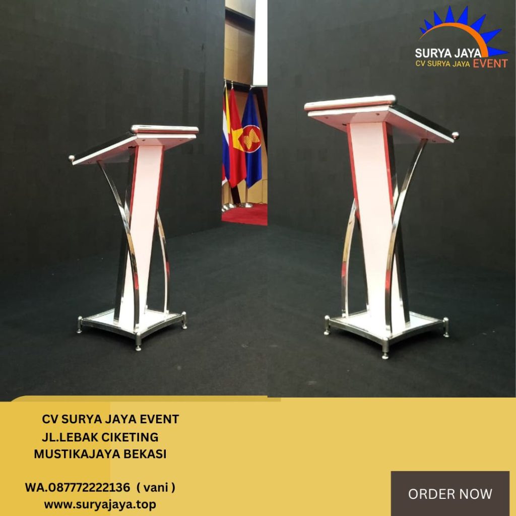 Sewa Podium Putih Frame Stainless Jaksel