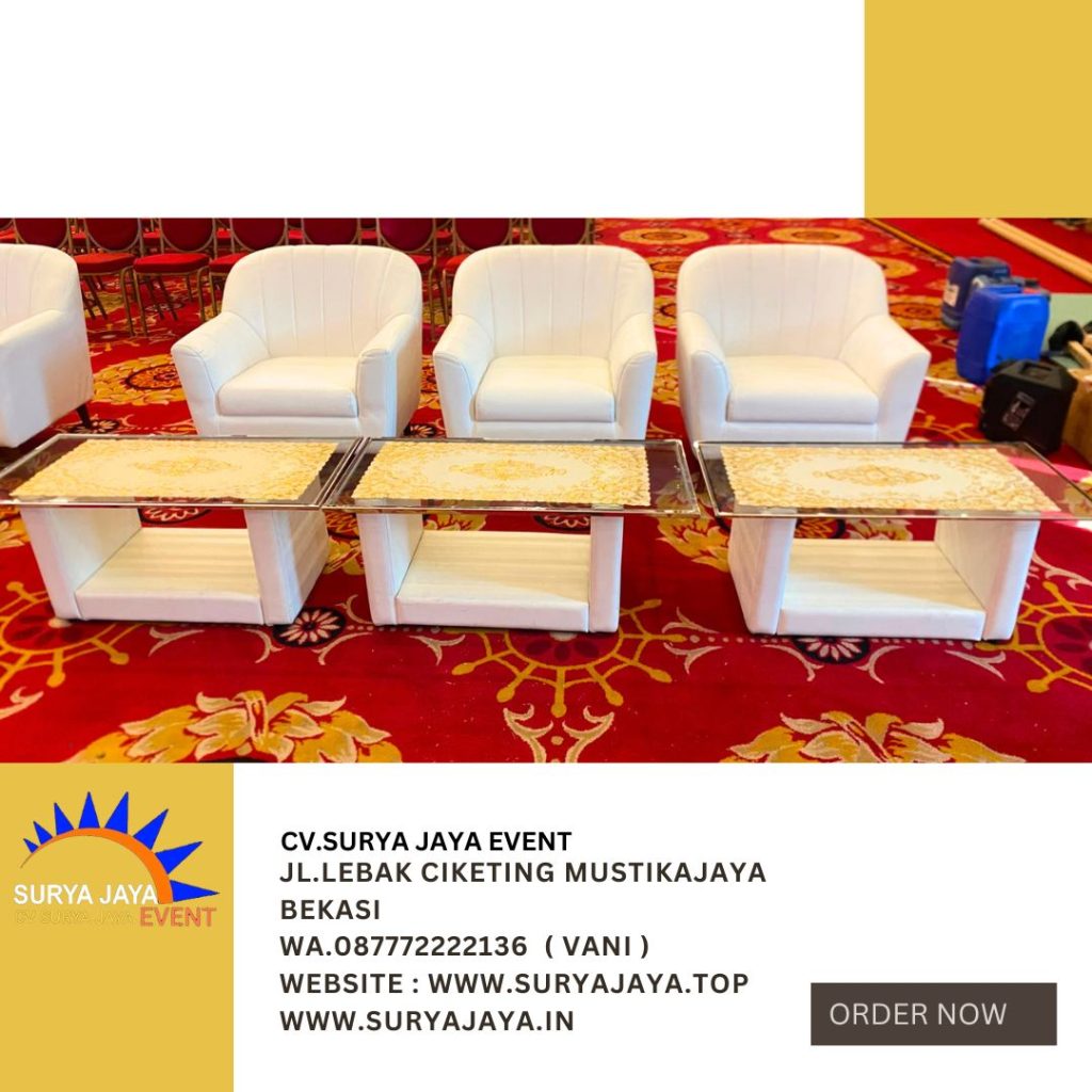 Sewa Sofa retro,Meja Kaca VIP Putih Jakut