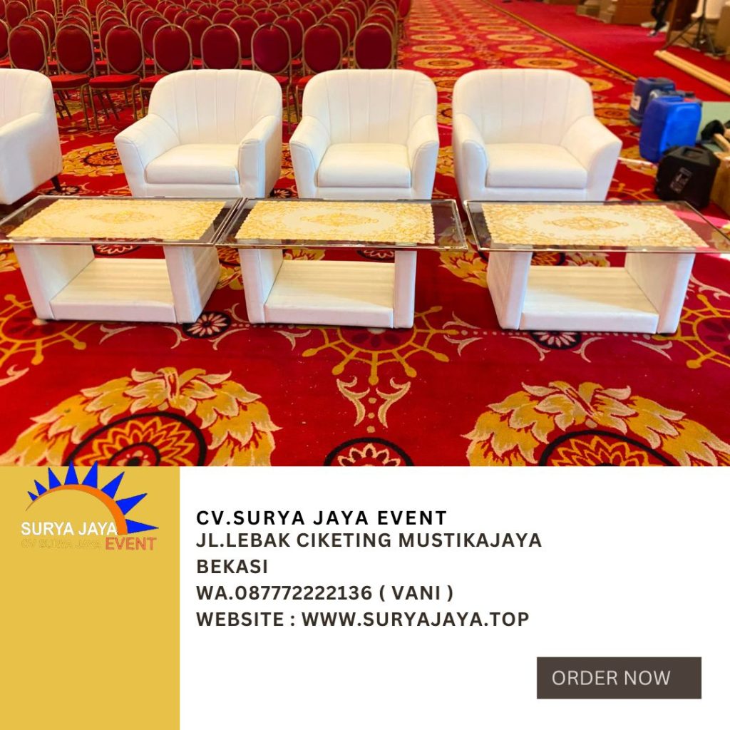 Sewa Sofa retro,Meja Kaca VIP Putih Jakut