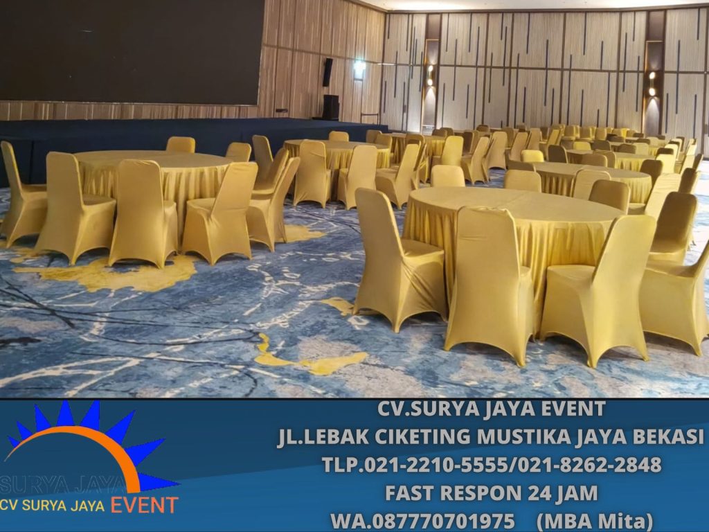 Sewa Meja dan Kursi Cover Gold Jakarta (0877-7070-1975)