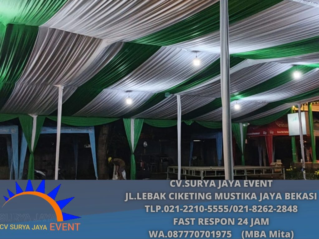 Sewa Tenda Dekora Kain Serut Hijau Putih Jakarta (0877-7070-1975)