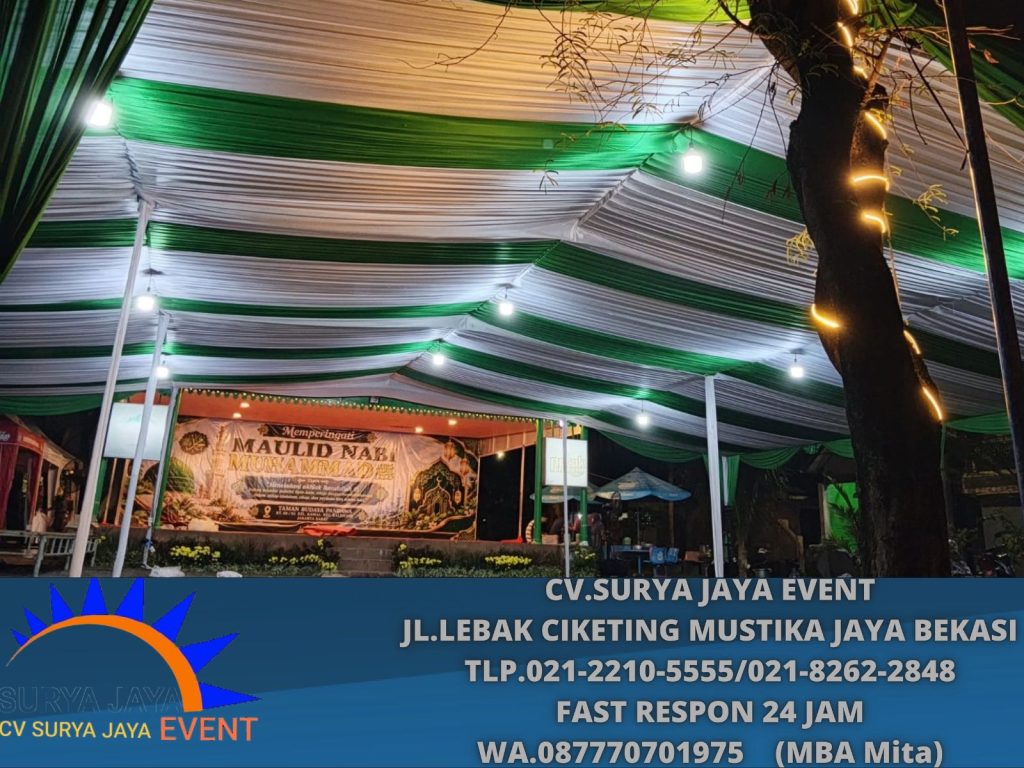 Sewa Tenda Dekora Kain Serut Hijau Putih Jakarta (0877-7070-1975)